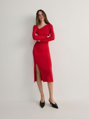 Reserved Asymmetric Neckline Kleid Damen Rot | 4506-JZOKQ