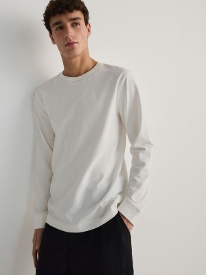 Reserved Baumwoll Long Sleeve T-shirts Herren Weiß | 9347-SLVKR