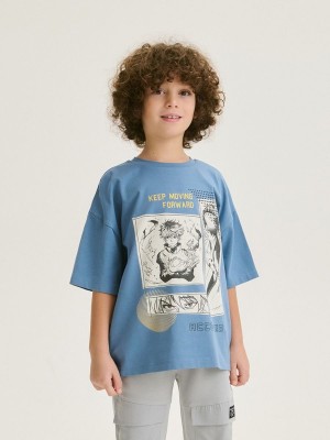 Reserved Baumwoll T-print T-shirts Jungen Grau Blau | 1607-YRXUA