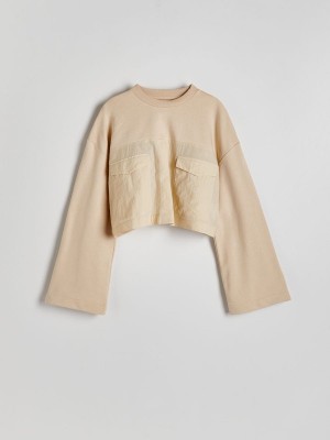 Reserved Combined Fabrics Cropped Sweatshirts Damen Beige | 0132-CHQZB