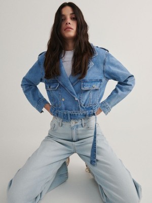 Reserved Cropped Denim With Jacken Damen Blau | 2065-TENCQ