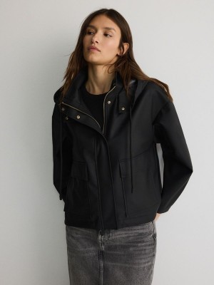 Reserved Cropped Rain Jacken Damen Schwarz | 1870-KVLOH