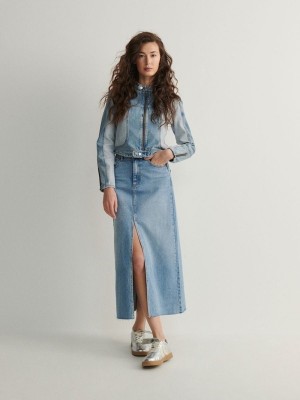 Reserved Denim Midi Röcke Damen Blau | 2890-CUFGX