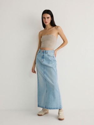 Reserved Denim Midi Röcke Damen Blau | 5173-HUADJ