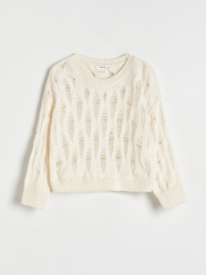 Reserved Distressed Pullover Mädchen Weiß | 0249-MWTUH