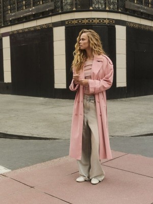 Reserved Double Breasted Oversized Trench Mäntel Damen Rosa | 8765-RSLYA