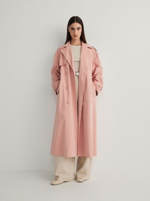 Reserved Double Breasted Oversized Trench Mäntel Damen Rosa | 3582-QOZSW