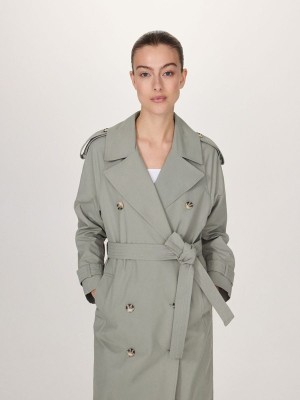 Reserved Double Breasted Oversized Trench Mäntel Damen Grün | 4987-QCLBJ