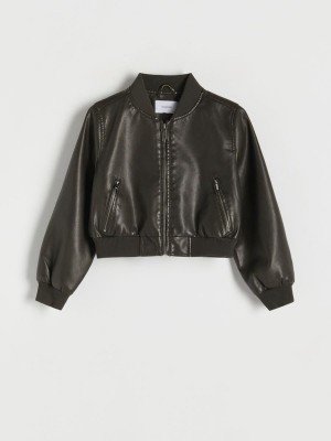 Reserved Faux Leder Bomber Jacken Mädchen Dunkelbraun | 5840-NDUML