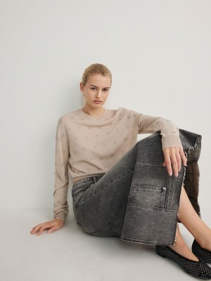 Reserved Jumpermetal Detailing Pullover Damen Beige | 8079-ILPYG