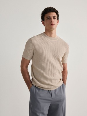 Reserved Kurzes Sleeve Pullover Herren Beige | 1029-GFVKA