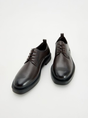 Reserved Leder Derby Schuhe Herren Dunkelbraun | 3018-VXTJZ