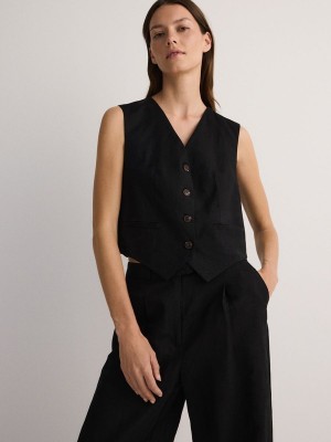 Reserved Linen Blend Weste Damen Schwarz | 6784-JHGZF