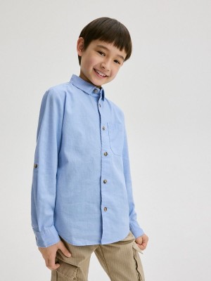 Reserved Linen Rich Hemd Jungen Hellblau | 7946-XWYCH