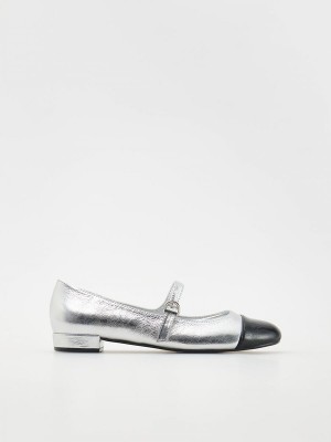 Reserved Metallic Ballerina Halbschuhe Damen Silber | 7186-XKIJH