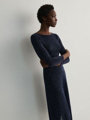 Reserved Metallic Effect Kleid Damen Navy | 1679-PWDGS