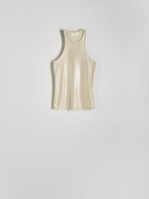 Reserved Metallic Effect Top T-shirts Damen Beige | 3692-MGLND