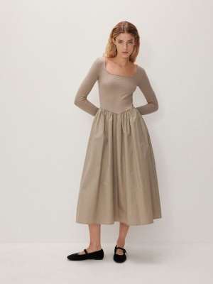 Reserved Midi Kleid Damen Beige | 1634-DXTJW