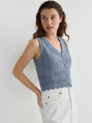 Reserved Openwork Pullover Damen Blau | 7506-PUOFQ