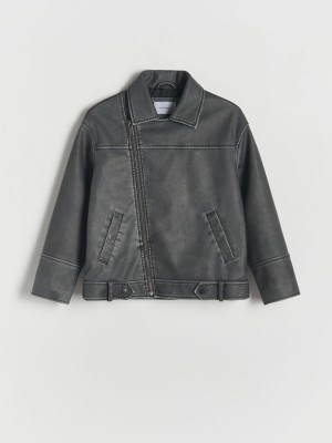 Reserved Oversized Biker Stylen Jacken Jungen Schwarz | 0839-PZHJT