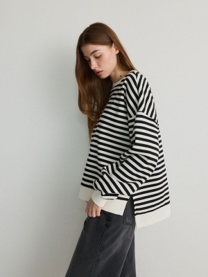 Reserved Oversized Stripe Sweatshirts Damen Schwarz | 4172-HEFUW