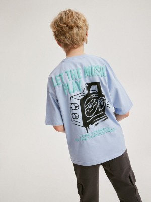 Reserved Oversized T-print T-shirts Jungen Blau | 4986-YUBZS