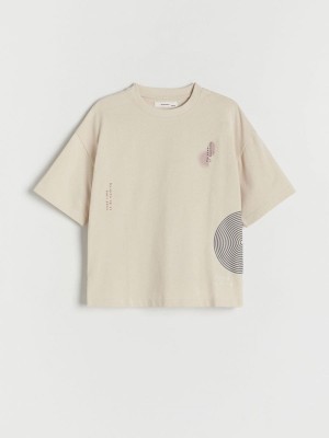 Reserved Oversized T-print T-shirts Jungen Beige | 2359-FATZV