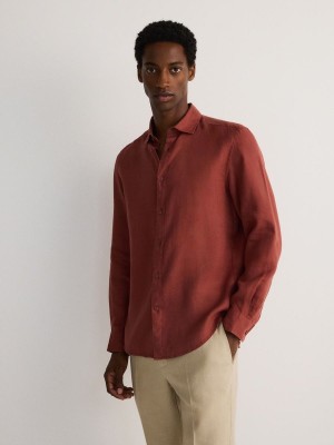 Reserved Regular Fit Linen Hemd Herren Rot | 9321-SPHLT