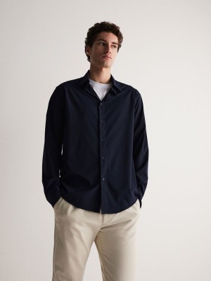 Reserved Regular Fit Plain Hemd Herren Navy | 7301-TAMZF