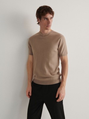 Reserved Regular Fit Rib Knit T-shirts Herren Beige | 9834-VMCTP