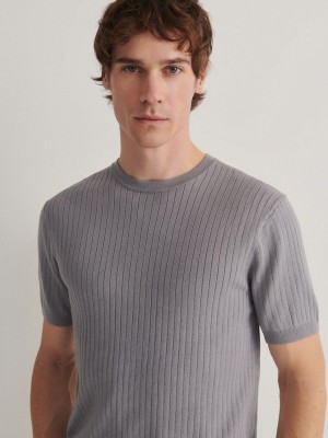 Reserved Regular Fit Rib Knit T-shirts Herren Grau | 4871-JRVCX