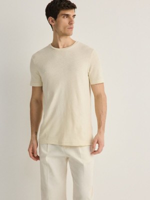 Reserved Regular Fit T-linen Blend T-shirts Herren Beige | 6452-OFBWA