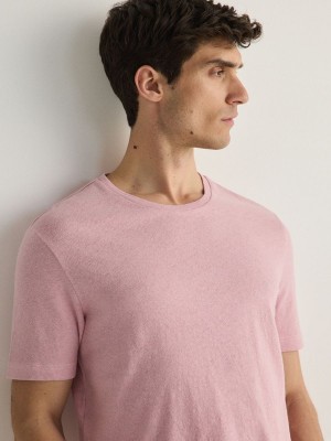 Reserved Regular Fit T-linen Blend T-shirts Herren Rosa | 8054-AWHFO