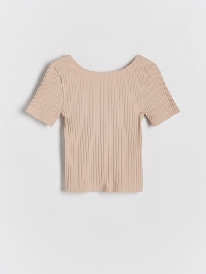 Reserved Rib Knit T-shirts Mädchen Beige | 6158-UYDZH