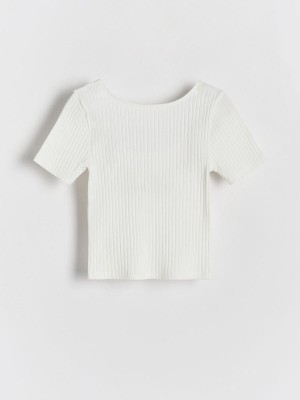 Reserved Rib Knit T-shirts Mädchen Weiß | 7639-HYKXB