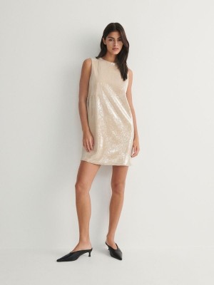 Reserved Sequin Mini Kleid Damen Beige | 5139-JTAZS