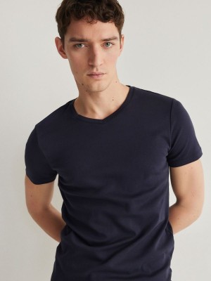 Reserved Slim Fit V-neck T-shirts Herren Navy | 1632-OFGLN