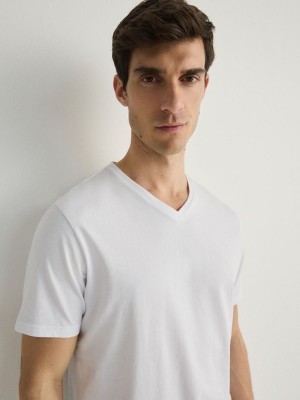 Reserved Slim Fit V-neck T-shirts Herren Weiß | 6704-GZRIS