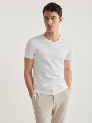 Reserved Slim Fit V-neck T-shirts Herren Weiß | 3597-IPCHB