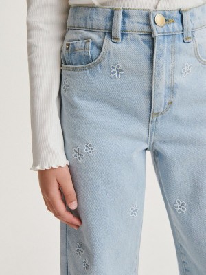 Reserved Straightembroidery Detailing Jeans Mädchen Blau | 8670-KGLPF