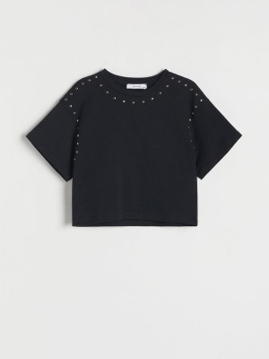 Reserved Studded T-shirts Mädchen Schwarz | 1065-VQXGM