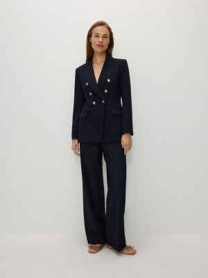 Reserved Viscose Blend Double-breasted Blazer Damen Navy | 4759-MTNBD