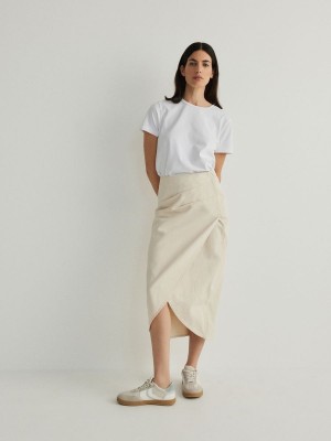 Reserved Wrap Front Midi Röcke Damen Beige | 8460-VIPYX