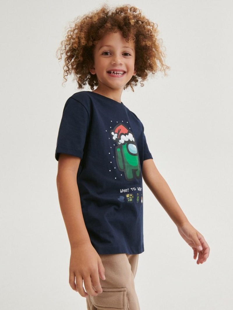 Reserved Among Us Christmas T-shirts Jungen Grau Blau | 9625-UHLEI