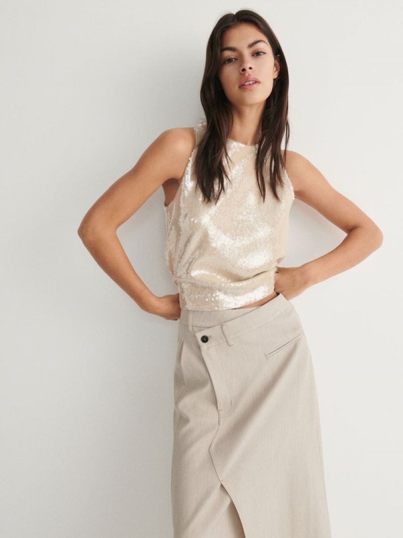 Reserved Asymmetric Detail Röcke Damen Beige | 0413-EGFOK