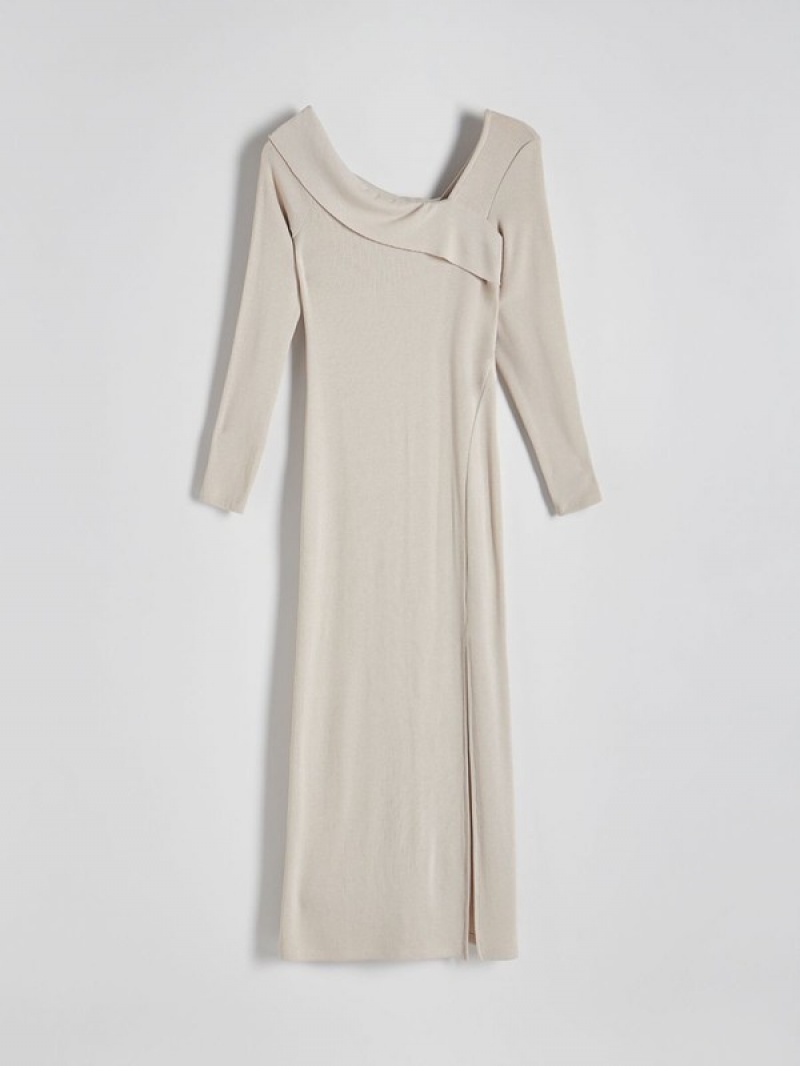 Reserved Asymmetric Neckline Jersey Kleid Damen Beige | 0174-JAVQX