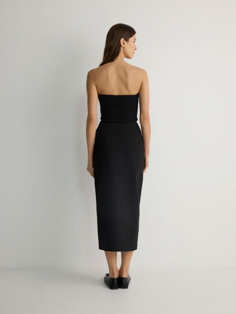 Reserved Asymmetrical Front Detail Röcke Damen Schwarz | 7459-SUKYM