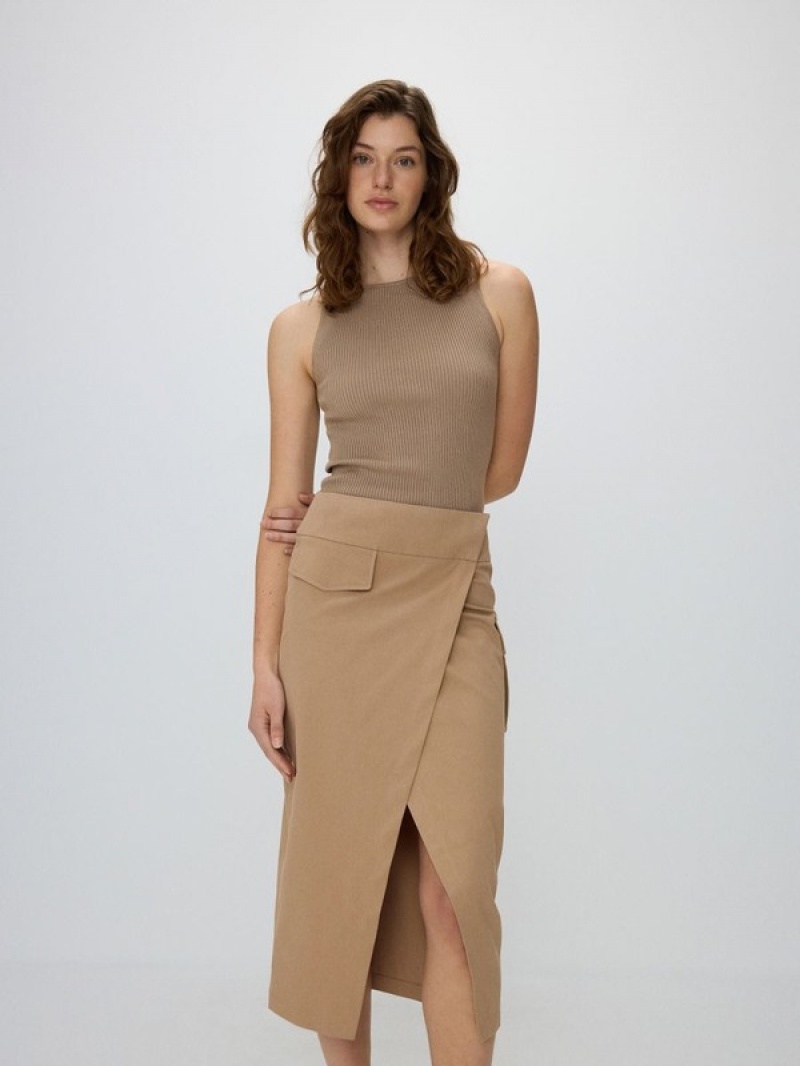 Reserved Asymmetrical Front Detail Röcke Damen Beige | 8205-IGSDL