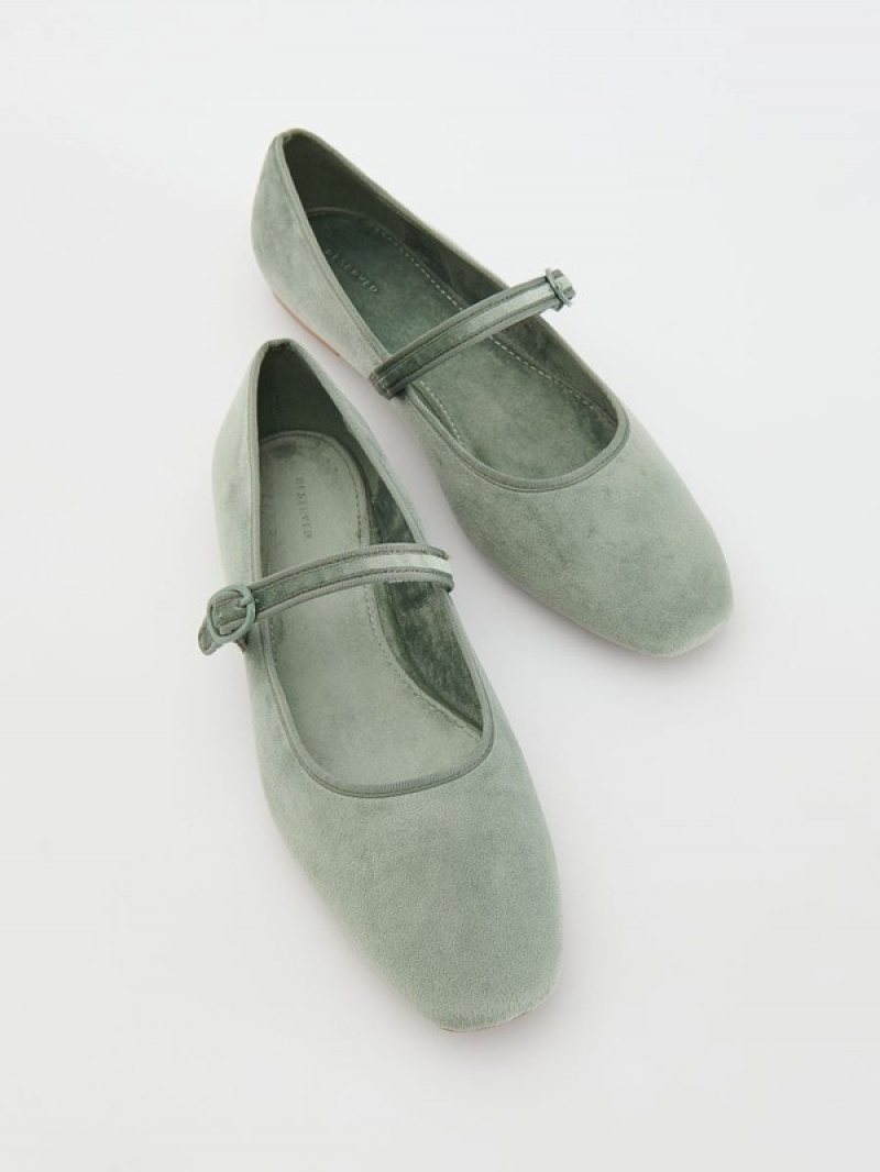 Reserved Ballerinas Halbschuhe Damen Hellolivgrün | 0493-JHXWP