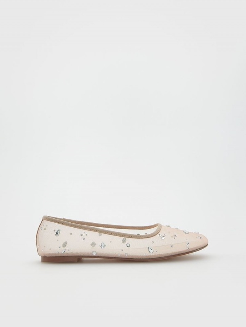 Reserved Ballerinasrhinestones Halbschuhe Damen Beige | 4907-RWDHL